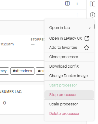 SQL Processor actions menu